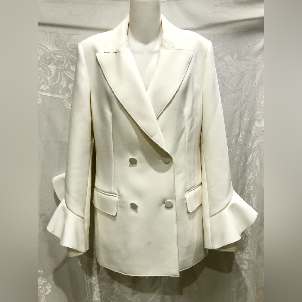 MSGM White Double Breasted Ruffle Blazer 42 M 6 8 $500